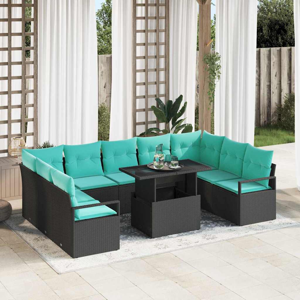 vidaXL Gartensofa-set mit Speicher 10 pcs Schwarz und Blau Poly Rattan