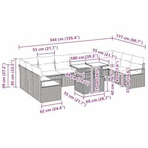 Vrtna sedežna garnitura z blazino 11 pcs Črna poli ratan - slika 11