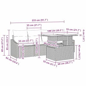 Vrtna sedežna garnitura z blazino 5 pcs Črna poli ratan - slika 10