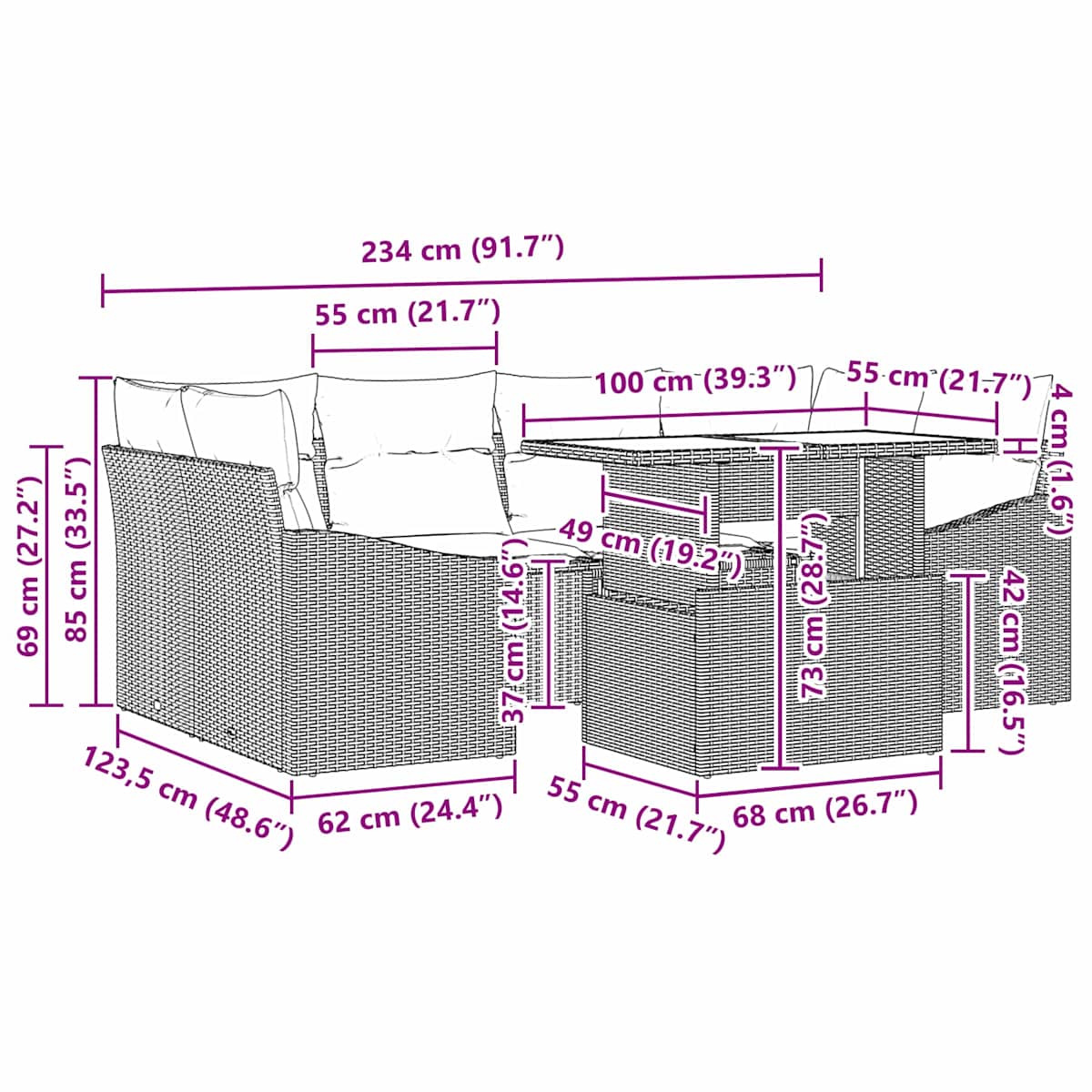 Havesofa Sæt 7 stk. Poly rattan - Billede 11