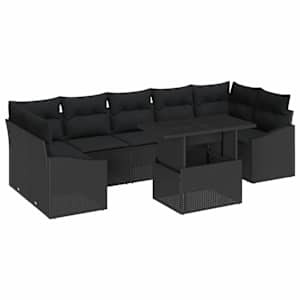 Sada zahradních pohovek s polštářem 8 pcs Černá polyratan - obrázek 2