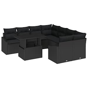 Sada zahradních pohovek s polštářem 9 pcs Černá polyratan - obrázek 2
