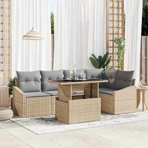 Vrtna sedežna garnitura z blazino 6 pcs bež in svetlo siva