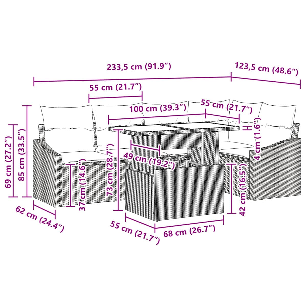 Havesofa Sæt 6 stk. polyrattan - Billede 11