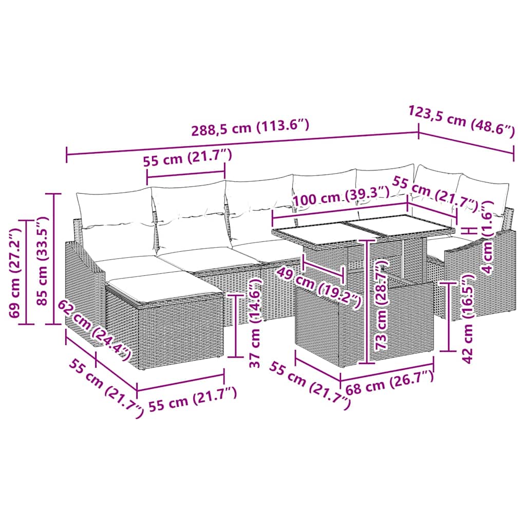 Vrtna sedežna garnitura 8 pcs Rjava in krem poli ratan - slika 12