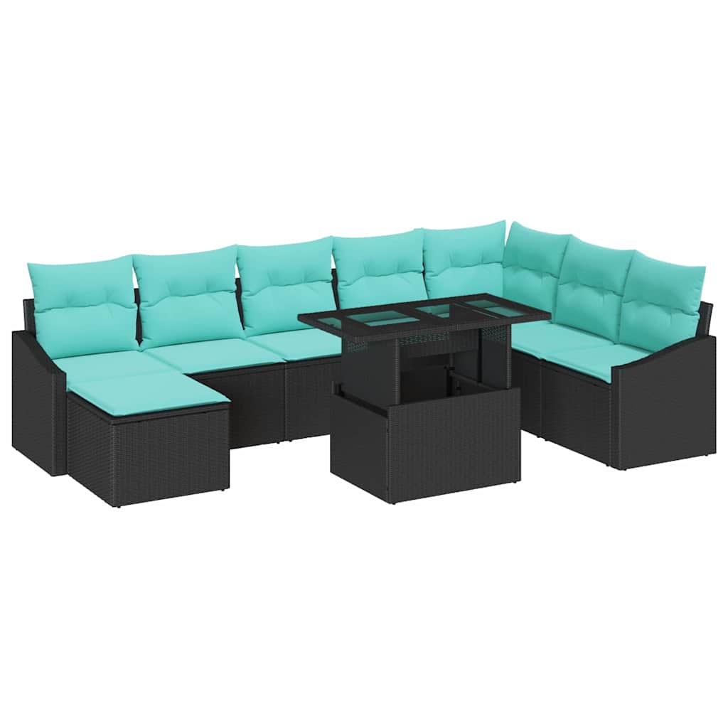 vidaXL Sofa Set mit Kissen 9 pcs Schwarz und Blau Poly-Rattan – Bild 2