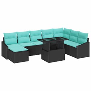 Set pohovek s polštářem 9 pcs Černá a modrá polyratan - obrázek 2