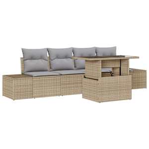 Set pohovek s polštářem 5 pcs Béžová a Světle šedá polyratan - obrázek 2