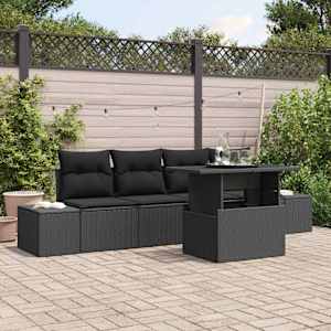 Kavčna garnitura z blazino 5 pcs Črna poli ratan