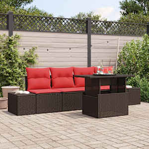 Kavčna garnitura z blazino 5 pcs Rjava in rdeča poli ratan