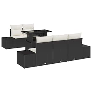 Set pohovek s polštářem 6 pcs Černá a krémová polyratan - obrázek 2