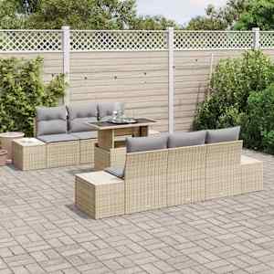 Set pohovek s polštářem 7 pcs Béžová a Světle šedá polyratan - obrázek 3