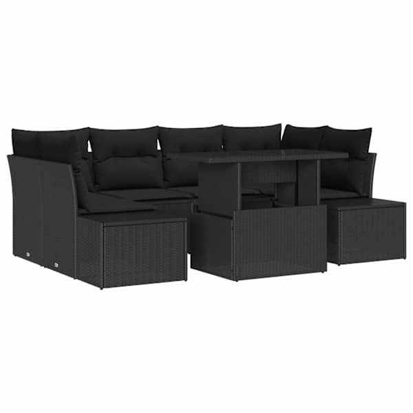 vidaXL Diivanikomplekt 7 tk Must pol&uuml;rotang