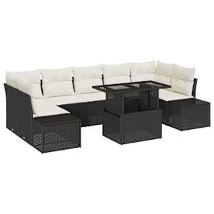 Set pohovek s polštářem 8 pcs Černá a krémová polyratan - obrázek 2