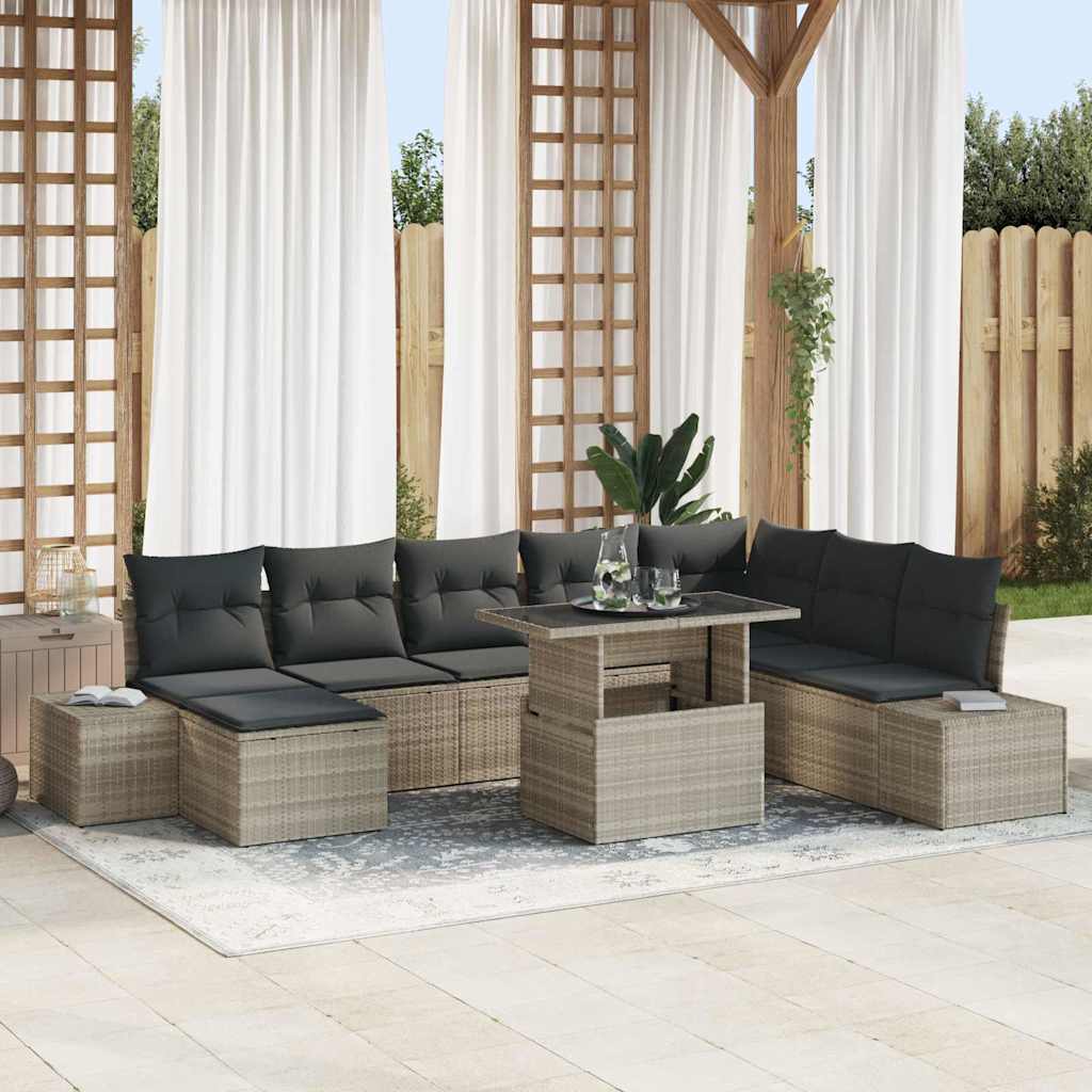 Garden Sofa Set Набор от 9 Светлокафяв, черен