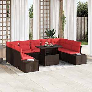 Vrtna sedežna garnitura z blazino 10 pcs Rjava in rdeča