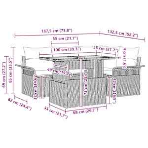 Vrtna sedežna garnitura z blazino 5 pcs bež in krem - slika 11