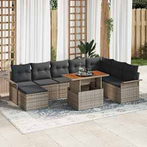 Vrtna sedežna garnitura z blazino 9 pcs Siva