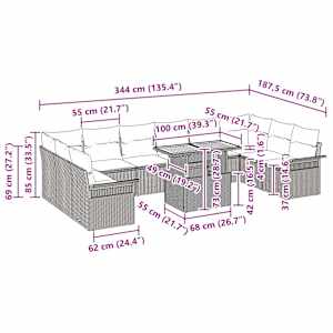 Vrtna sedežna garnitura 11 pcs Črna in krem poli ratan - slika 11