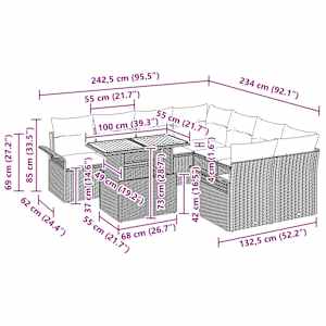 Vrtna sedežna garnitura z blazino 11 pcs Siva poli ratan - slika 11