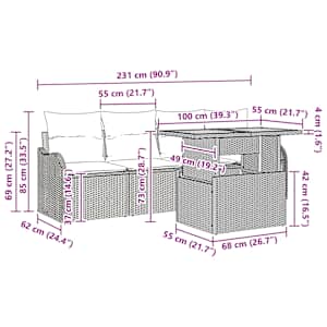 Vrtna sedežna garnitura z blazino 5 pcs Siva poli ratan - slika 10