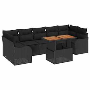 Sada zahradních pohovek s polštářem 8 pcs Černá polyratan - obrázek 2