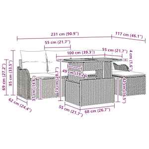 Vrtna sedežna garnitura z blazino 6 pcs Črna poli ratan - slika 11