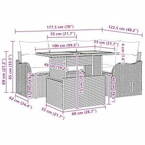 Vrtna sedežna garnitura z blazino 5 pcs Črna in krem poli ratan - slika 11