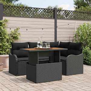 Sada zahradních pohovek s polštářem 5 pcs Černá polyratan - obrázek 1