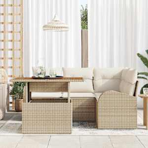 Vrtna sedežna garnitura z blazino 5 pcs bež in krem - slika 3