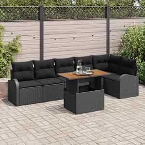 Vrtna sedežna garnitura z blazino 7 pcs Črna