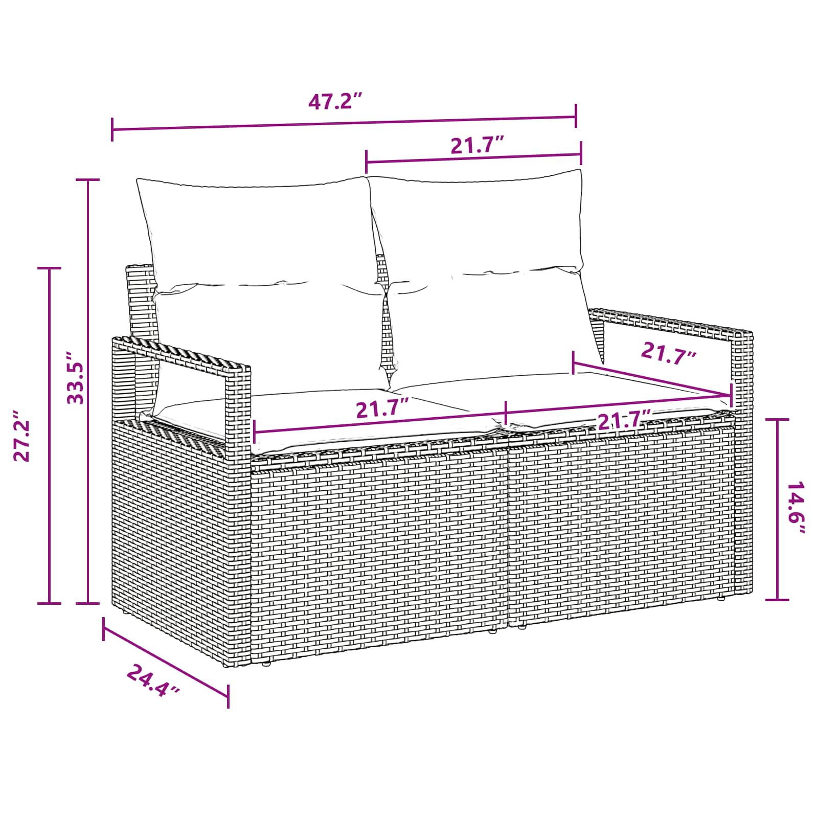 Tuin Sofa Set met kussen met kussen 8 pcs Zwart en Blauwgroen - Afbeelding 11