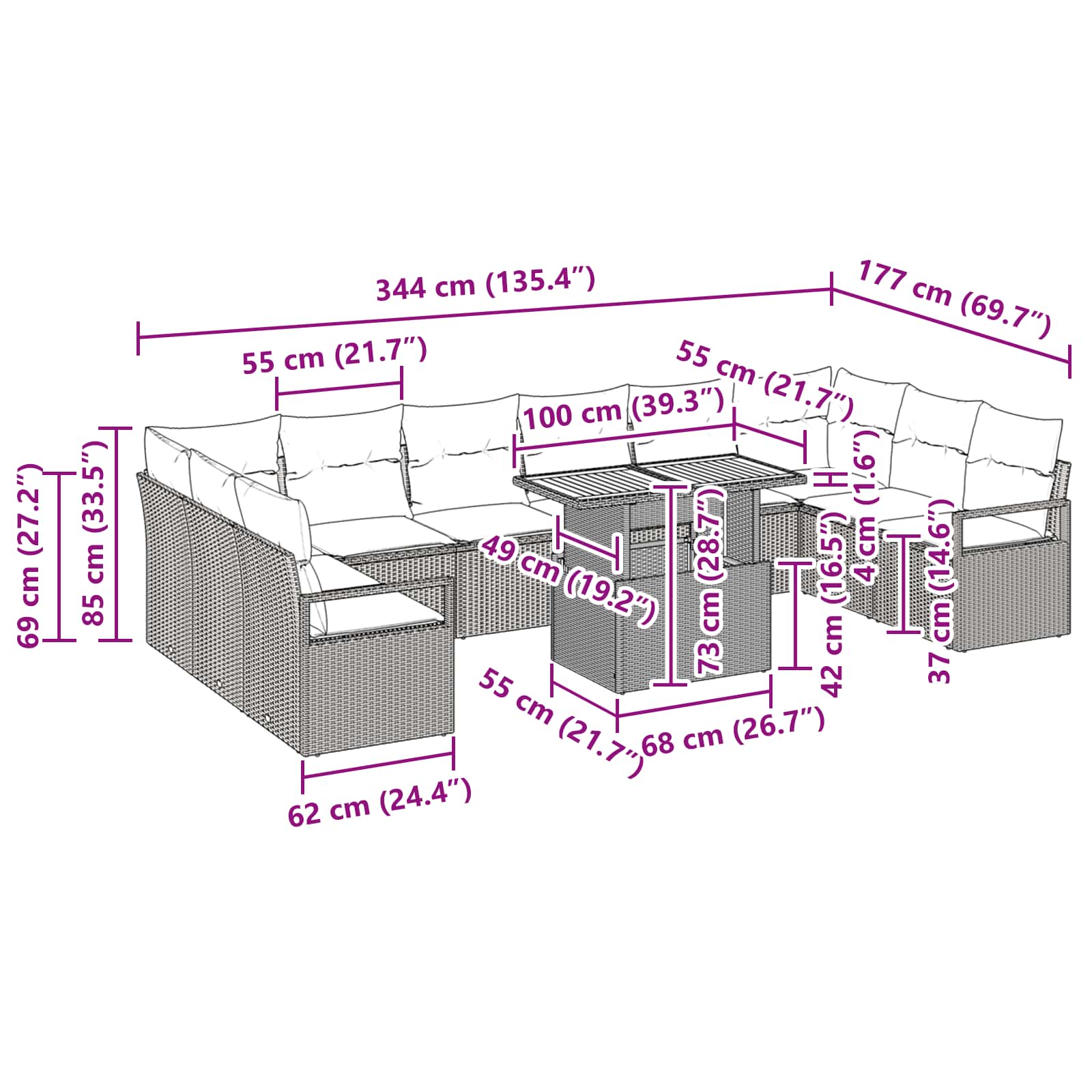 Komplet za jedilnico v vrtu 11 pcs Siva in mornarsko modra - slika 11