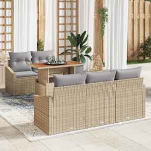Zahradní jídelní souprava s polštářem 6 pcs Beige a šedá - obrázek 1