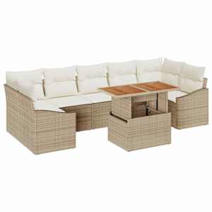 Zahradní jídelní souprava s polštářem 8 pcs Béžová a krémová - obrázek 2