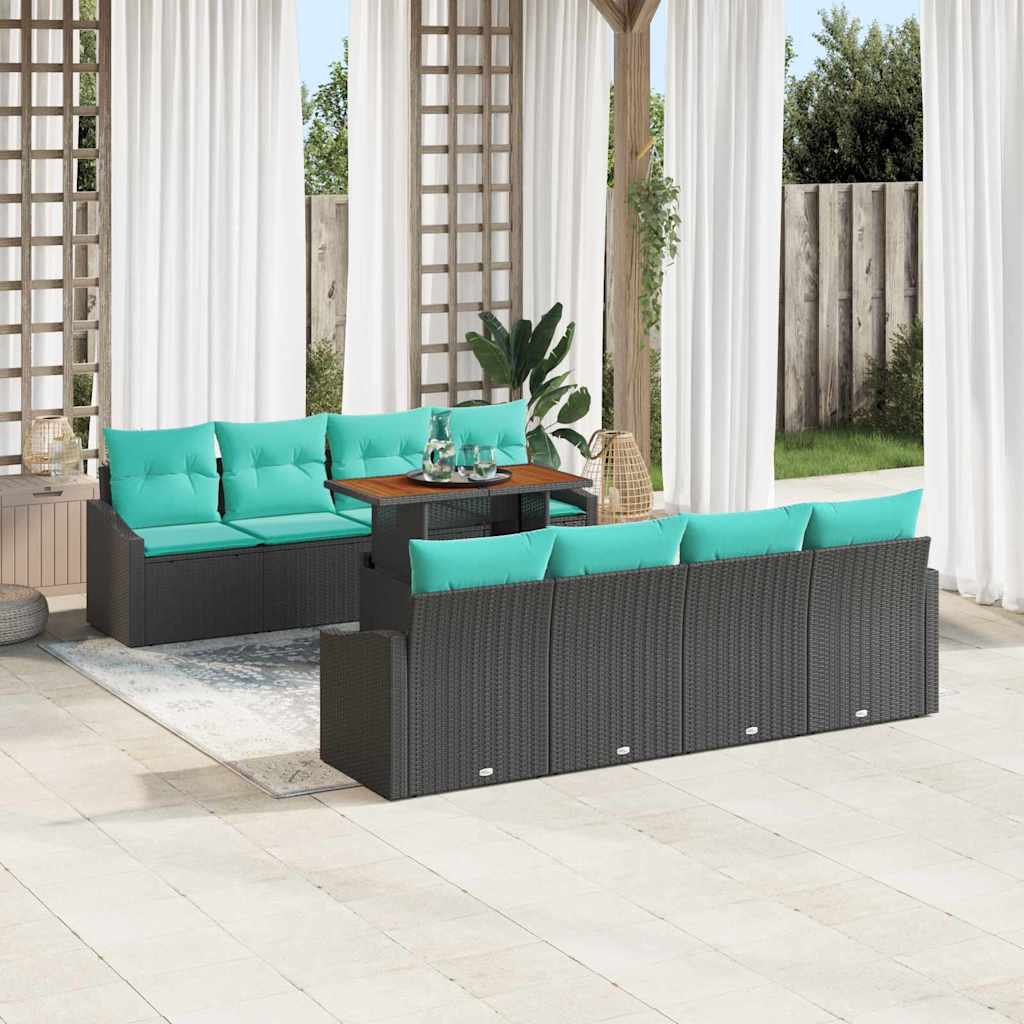 vidaXL Garten-Sofa-Set mit Kissen 9 pcs Schwarz und Teal
