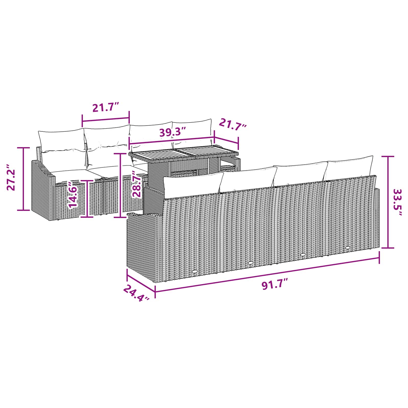 Tuin Sofa Set met kussen 9 pcs Zwart en Blauwgroen - Afbeelding 10