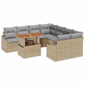 Zahradní jídelní souprava s polštářem 9 pcs Beige a šedá - obrázek 2