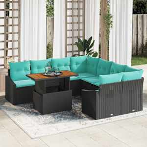 Komplet za jedilnico v vrtu z blazino 9 pcs Črna in Teal