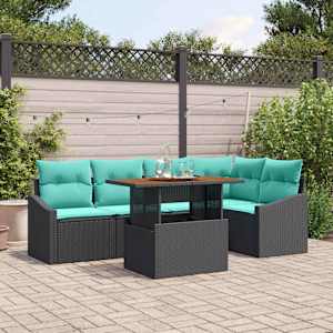 Komplet za jedilnico v vrtu z blazino 6 pcs Črna in Teal