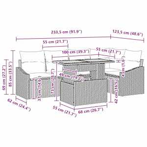 Zahradní jídelní souprava s polštářem 6 pcs Černá a tyrkysová - obrázek 11
