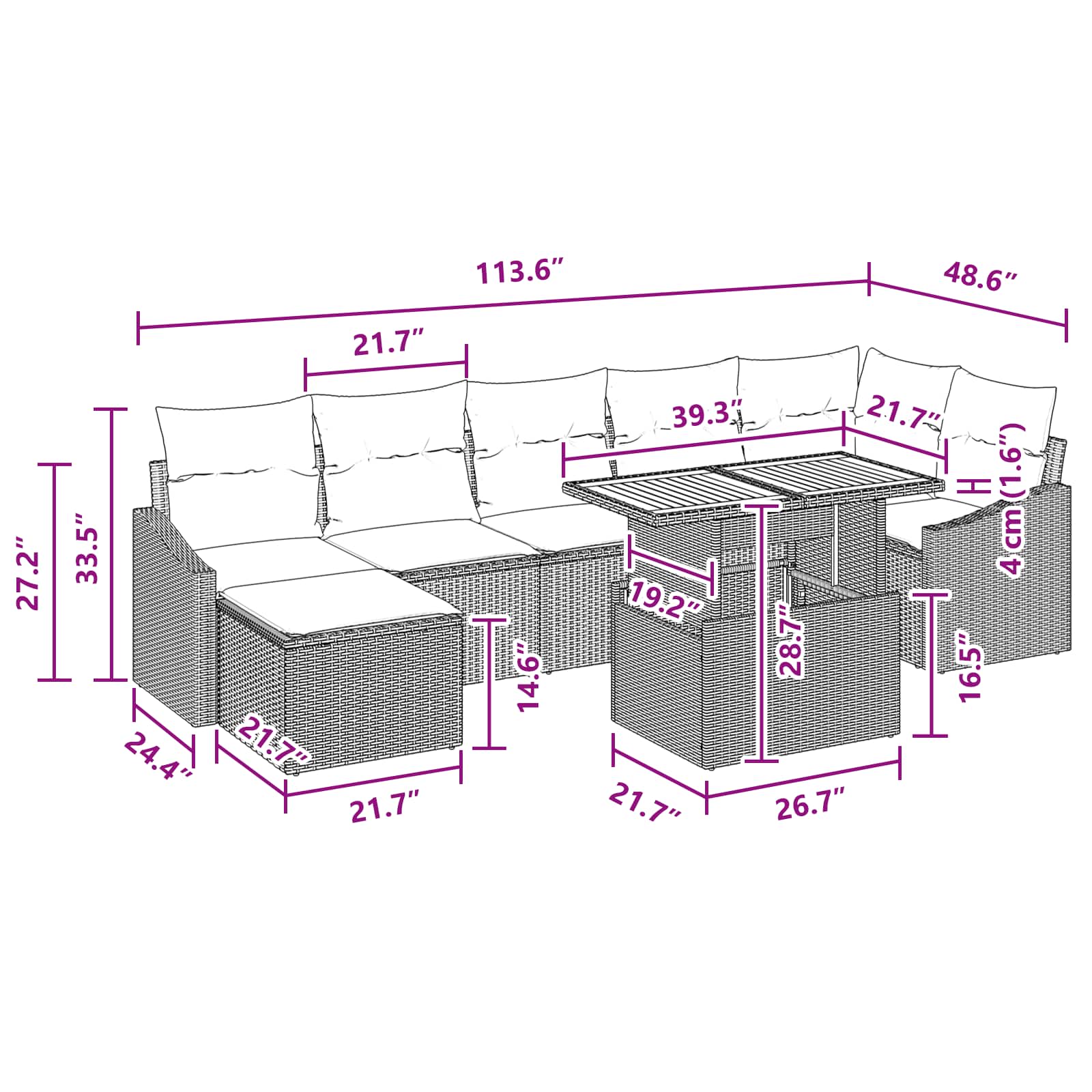 Tuin Sofa Set met kussen 8 pcs Zwart en Blauwgroen - Afbeelding 11