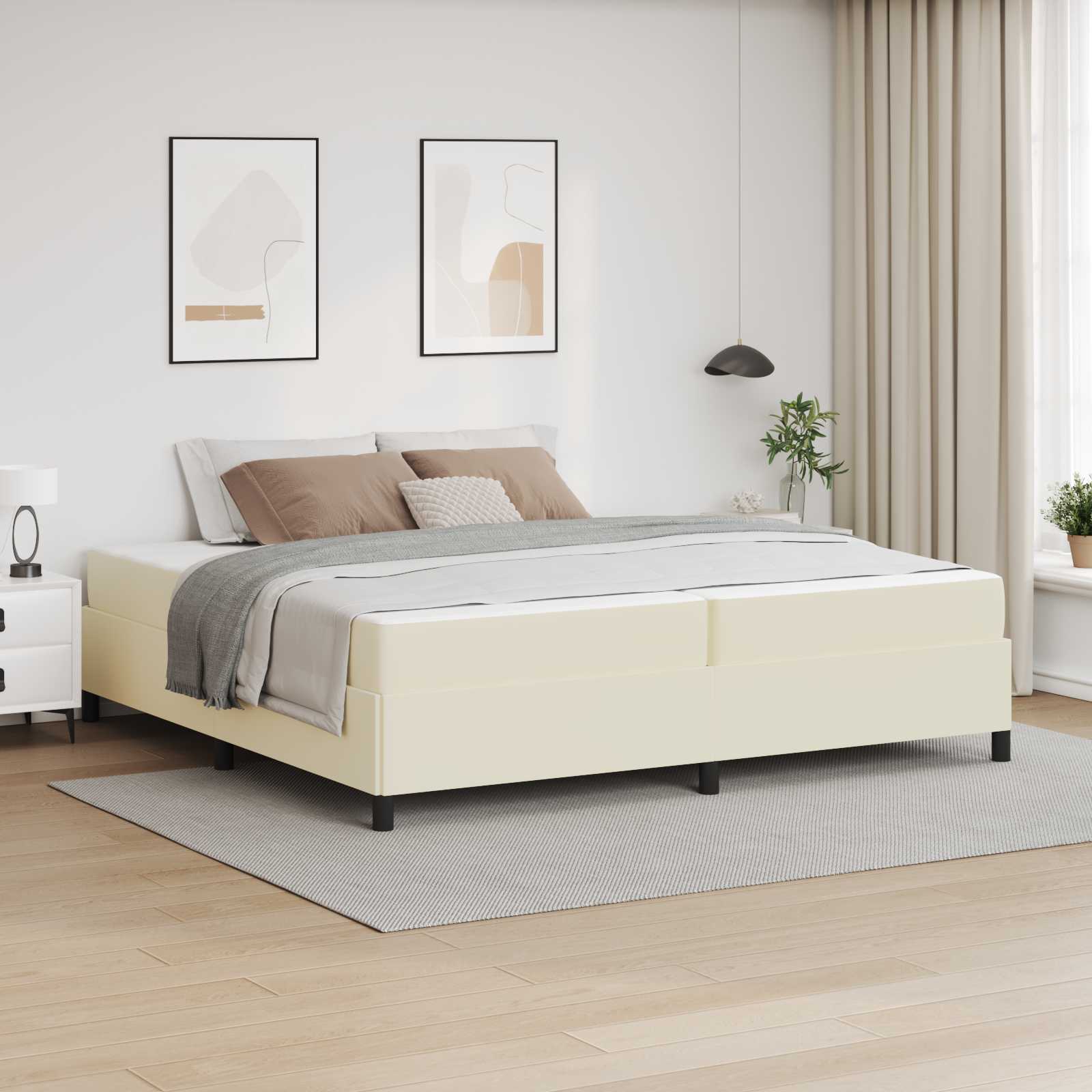 Rám postele s matrací Krémová 200 x 200 cm textil