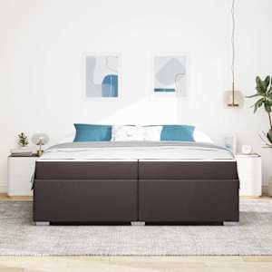 Rám postele s matrací Tmavě hnědá 200 x 200 cm textil - obrázek 3