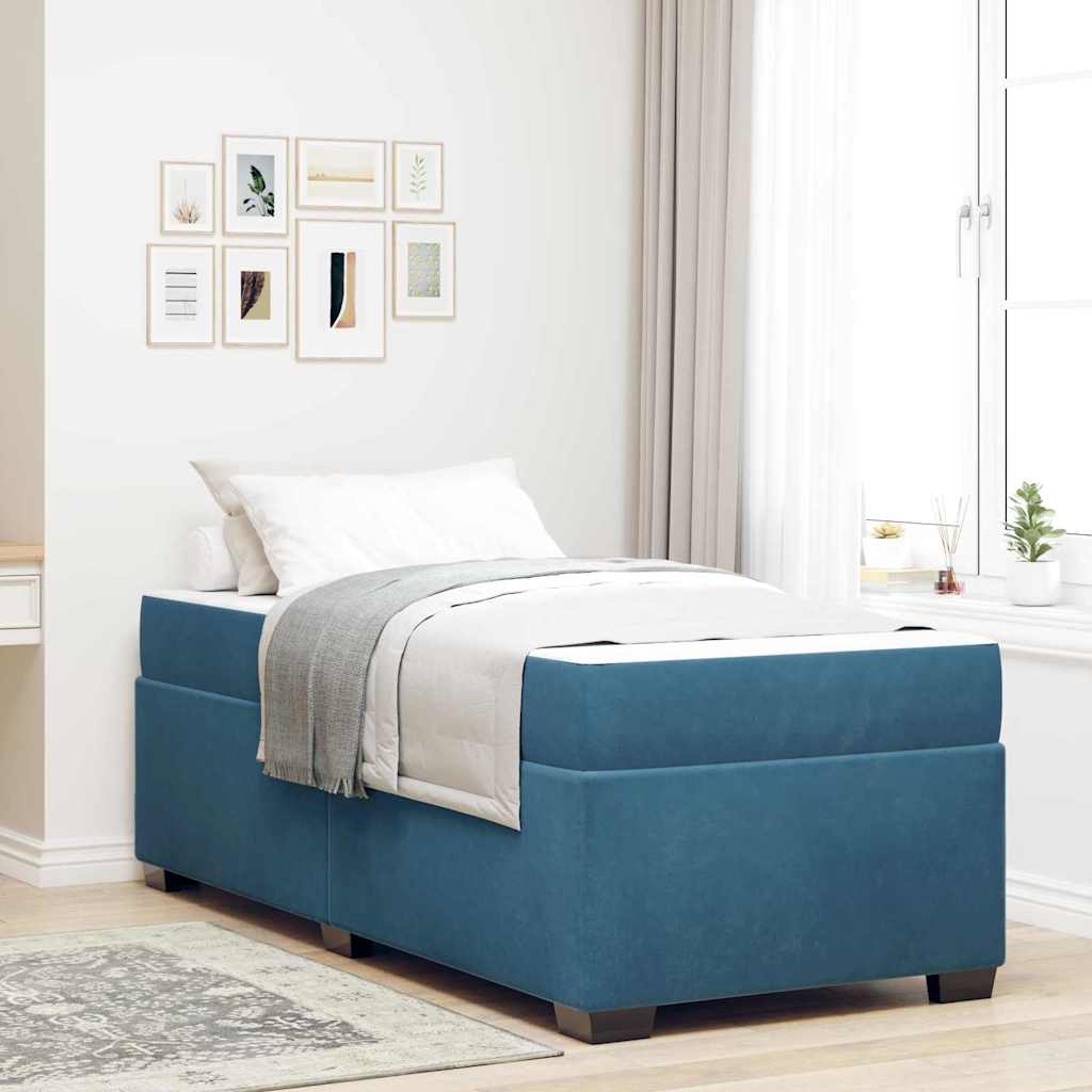 Voodiraam madratsiga Muu Tumesinine 90 x 200 cm Samet
