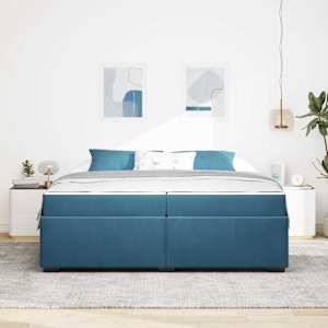 Rám postele s matrací Tmavě modrá 200 x 200 cm textil - obrázek 3