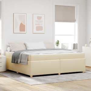 Rám postele s matrací Krémová 200 x 200 cm textil - obrázek 1