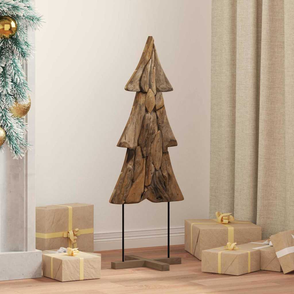 Sapin de Noël avec support Marron 90 cm Bois de teck solide