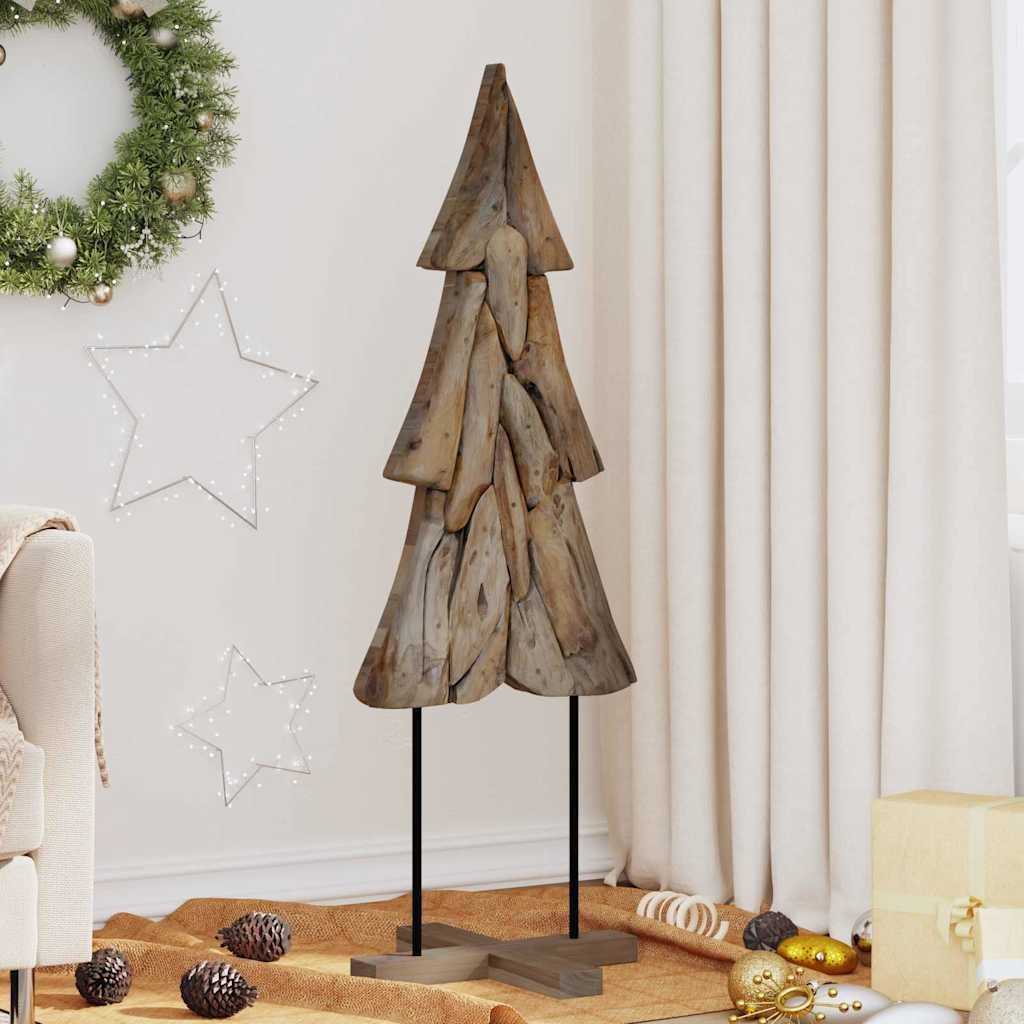 Sapin de Noël avec support Marron 120 cm Bois de teck solide