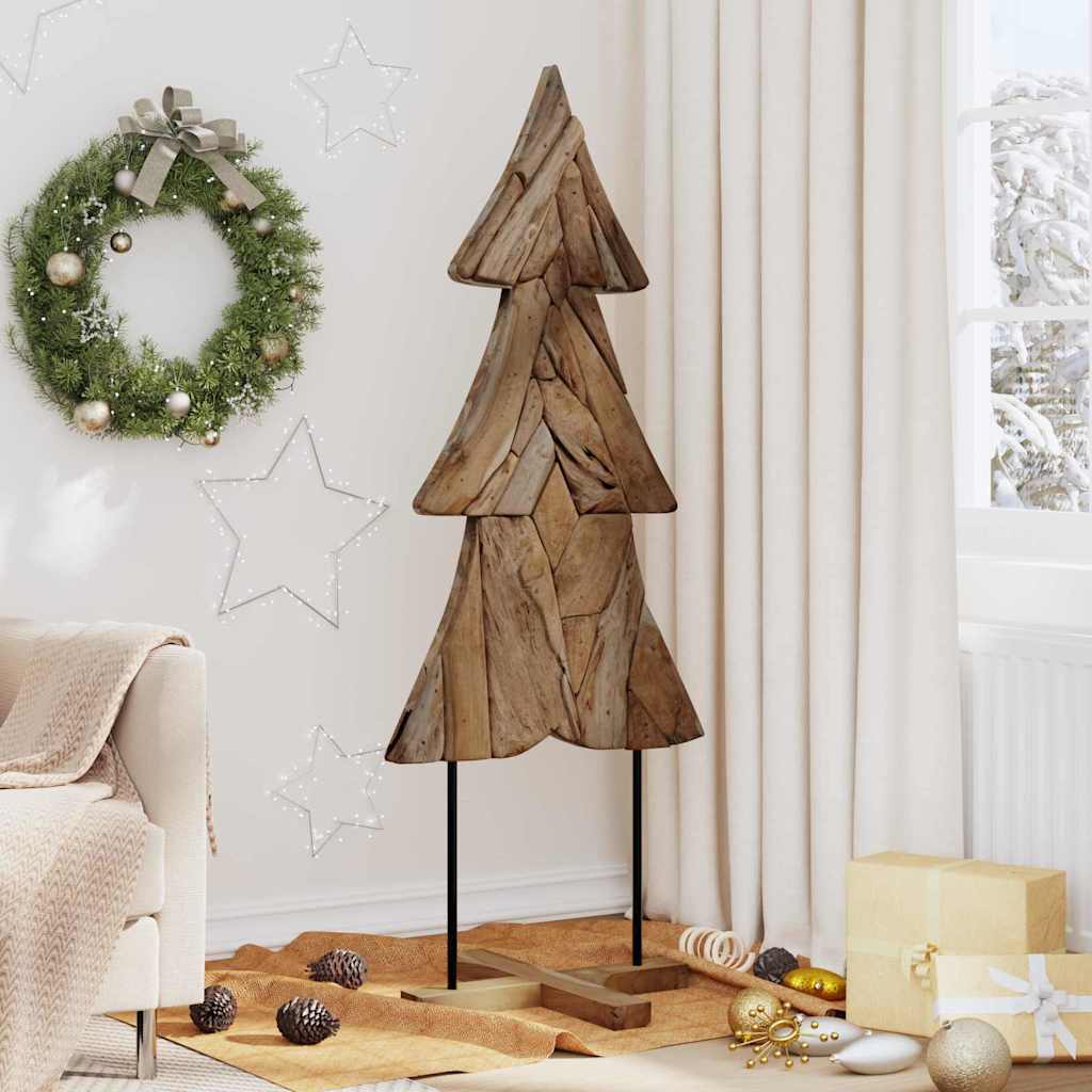 Sapin de Noël avec support Marron 150 cm Bois de teck solide